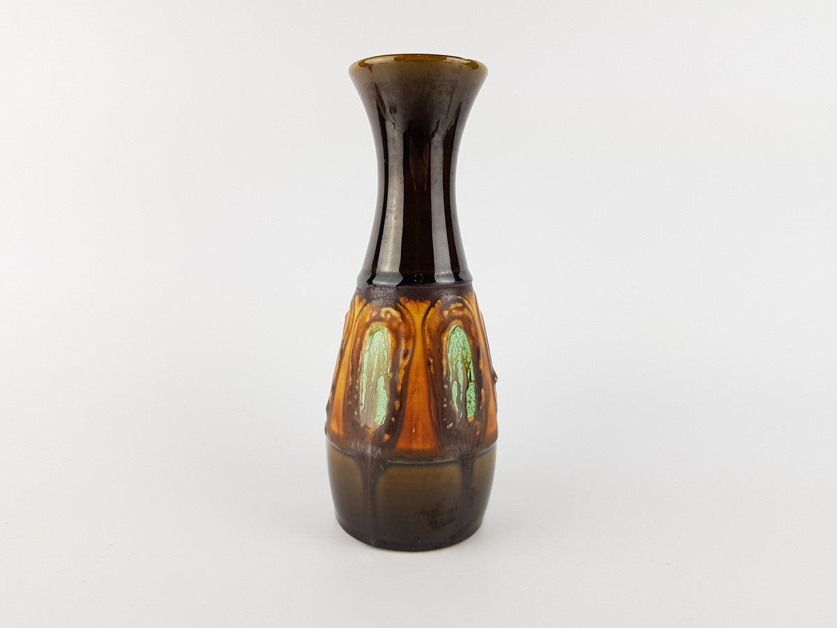 Vintage ECKHARDT and ENGLER KERAMIK Brown Vase with Green Decorations 2043-20 From West Germany 1950s