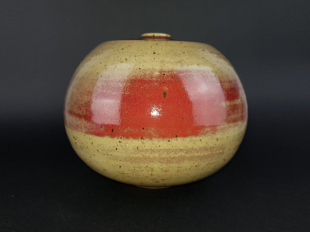 Vintage STUDIO ART POTTERY Brown And Red Glossy Ceramic Vase Danish? Germany?
