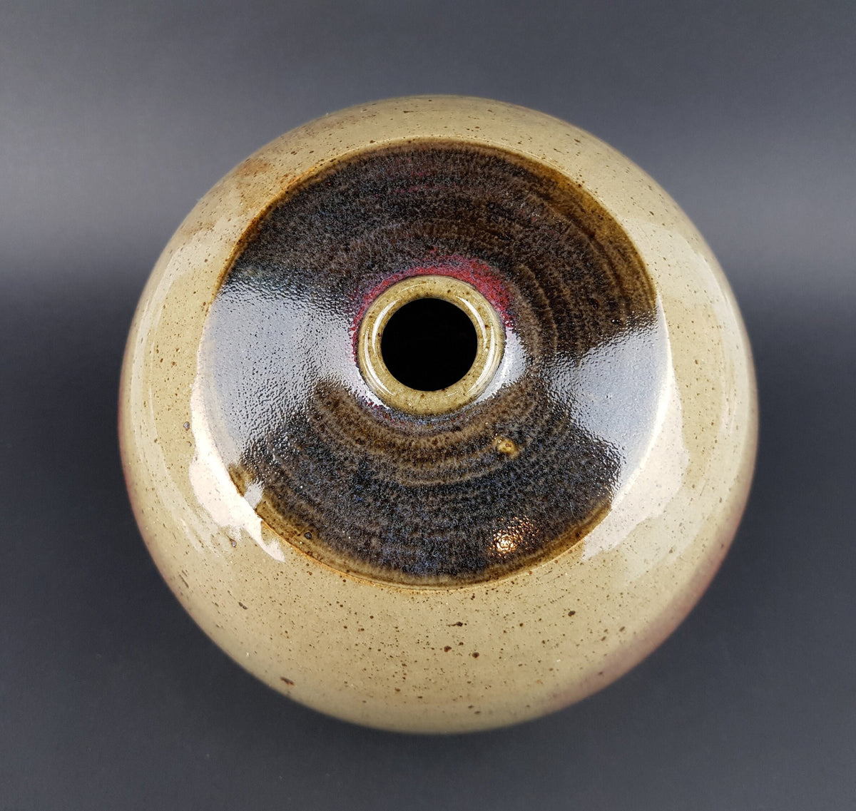 Vintage STUDIO ART POTTERY Brown And Red Glossy Ceramic Vase Danish? Germany?