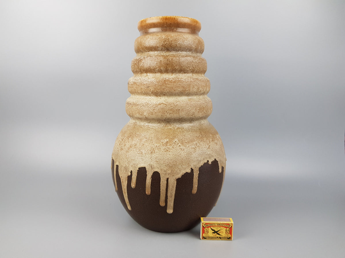 Vintage SCHEURICH KERAMIK Beige and Brown with Drip Glaze Vase 269 40 West German Pottery 1970s