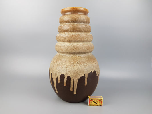 Vintage SCHEURICH KERAMIK Beige and Brown with Drip Glaze Vase 269 40 West German Pottery 1970s
