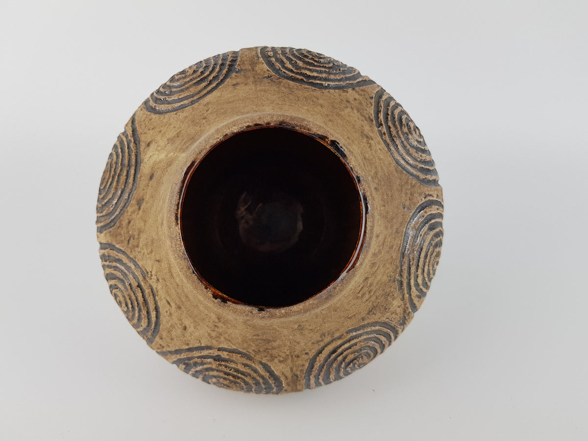 Vintage JASBA Rustic Brown Vase - "Minos" Décor (1964) - West German Pottery