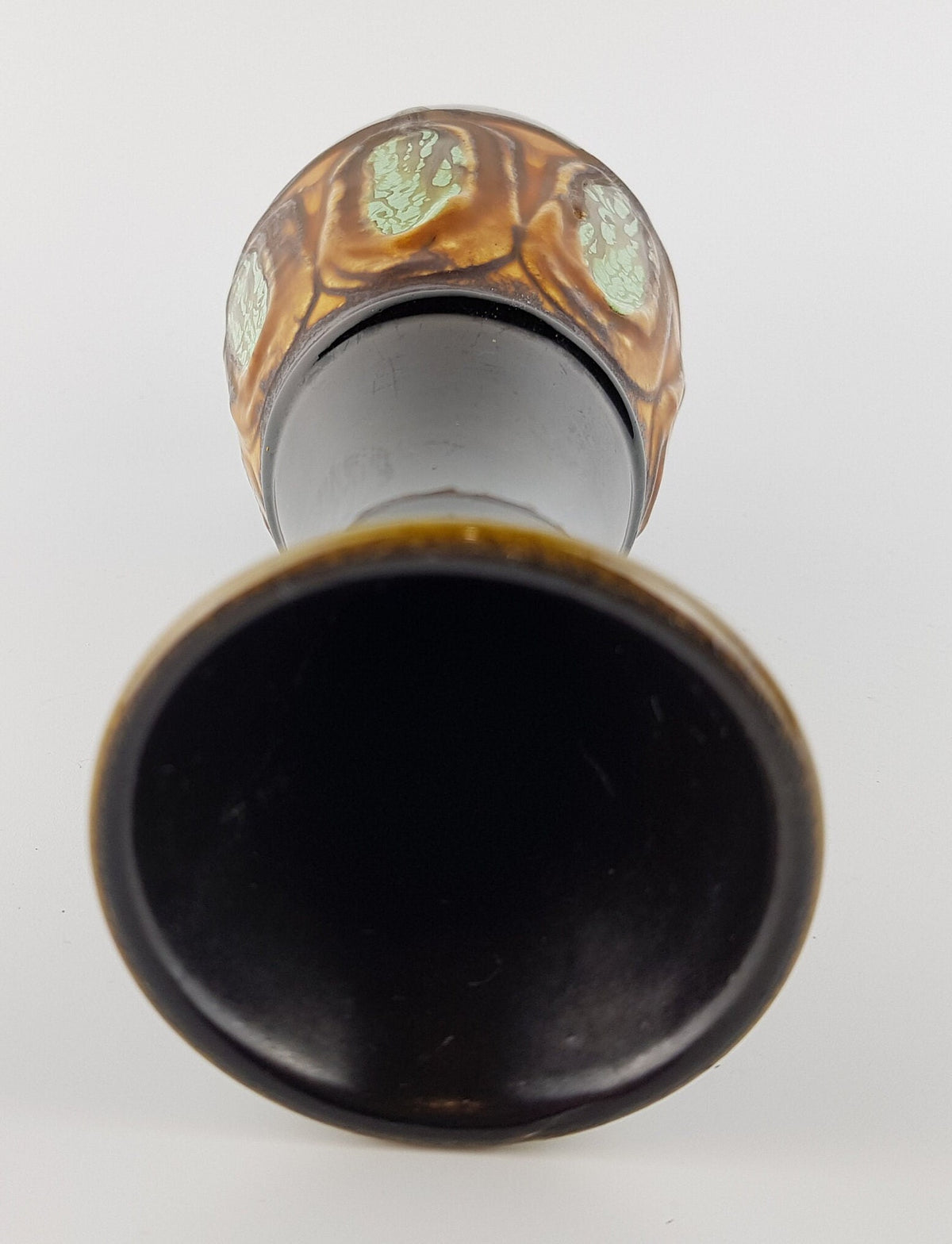 Vintage ECKHARDT and ENGLER KERAMIK Brown Vase with Green Decorations 2043-20 From West Germany 1950s
