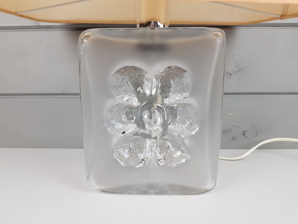 Exceptional Vintage PEILL AND PUTZLER Clear and Frosted Glass Table Lamp Flower Decor by Horst Tüselmann from Germany 1960-70's