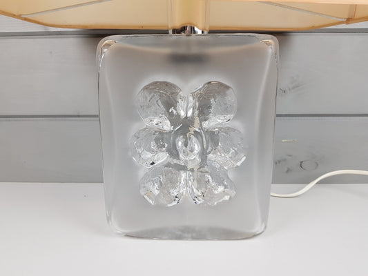 Exceptional Vintage PEILL AND PUTZLER Clear and Frosted Glass Table Lamp Flower Decor by Horst Tüselmann from Germany 1960-70's
