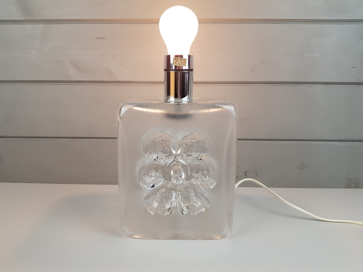 Exceptional Vintage PEILL AND PUTZLER Clear and Frosted Glass Table Lamp Flower Decor by Horst Tüselmann from Germany 1960-70's