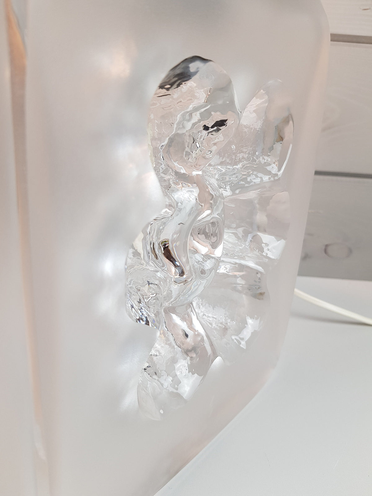 Exceptional Vintage PEILL AND PUTZLER Clear and Frosted Glass Table Lamp Flower Decor by Horst Tüselmann from Germany 1960-70's