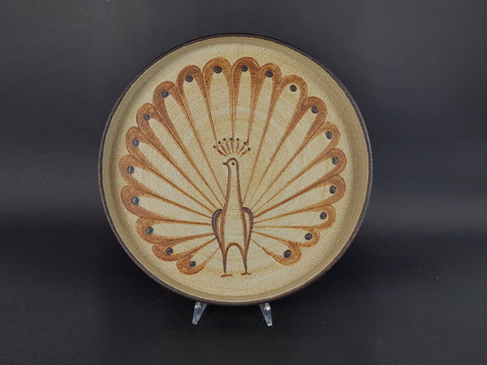 Vintage SGRAFO MODERN Beige and Brown Wall Plaque with Peacock Decor West Germany 1960s