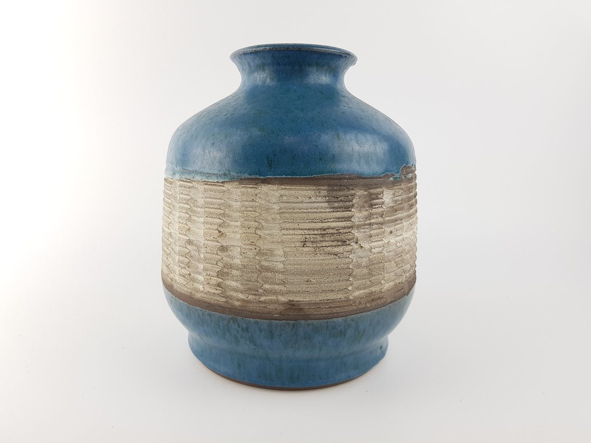 Vintage KARL JUTTNER Blue Studio Art Pottery Vase East German Pottery 1960's