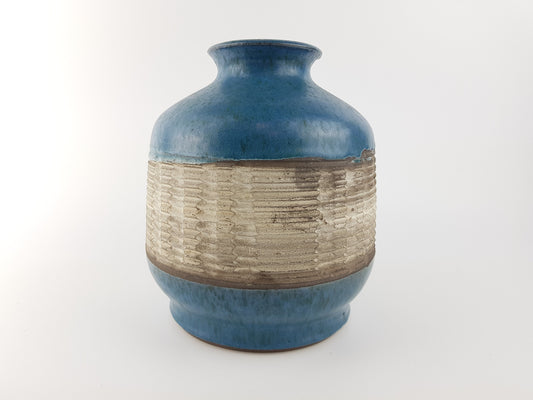 Vintage KARL JUTTNER Blue Studio Art Pottery Vase East German Pottery 1960's