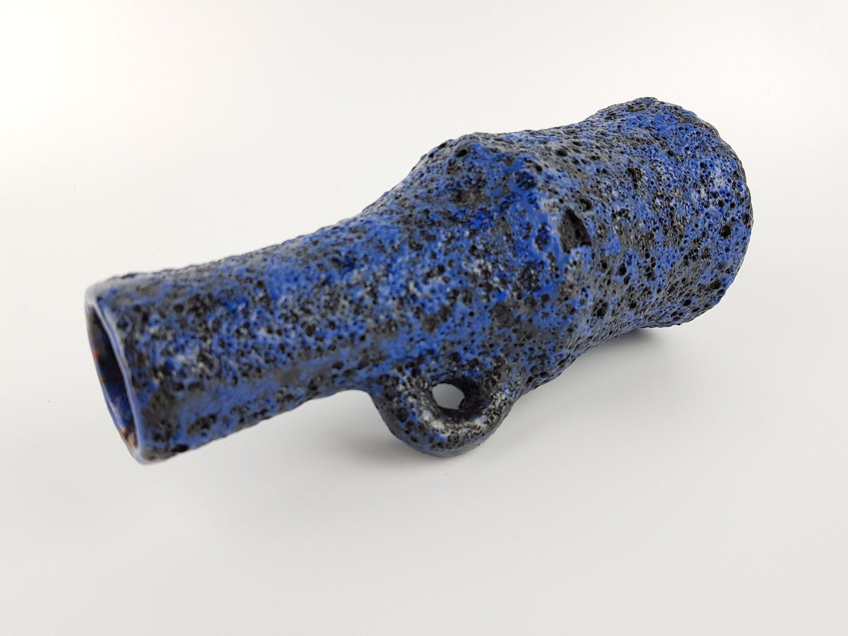 Vintage KREUTZ KERAMIK Handled Black and Blue Fat Lava Vase West German Pottery 1970s