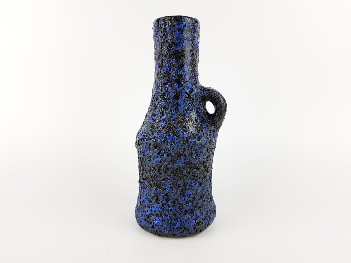 Vintage KREUTZ KERAMIK Handled Black and Blue Fat Lava Vase West German Pottery 1970s