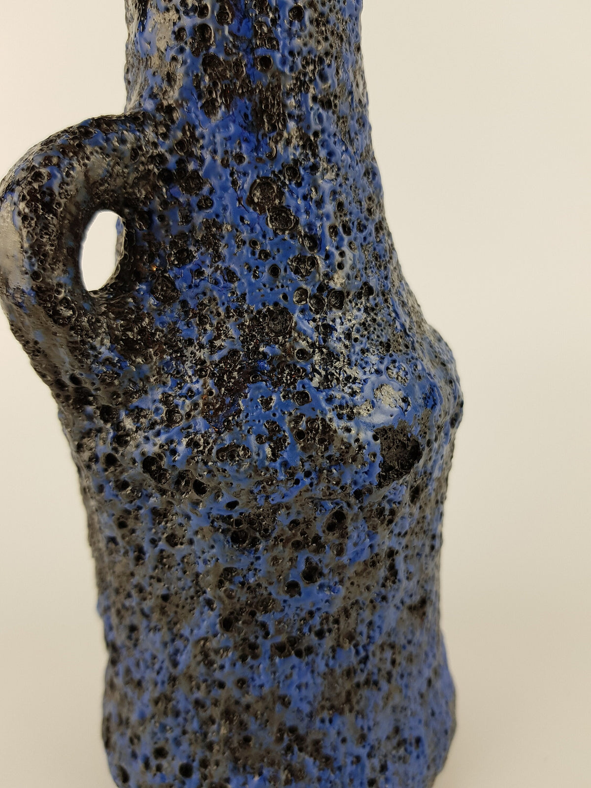 Vintage KREUTZ KERAMIK Handled Black and Blue Fat Lava Vase West German Pottery 1970s