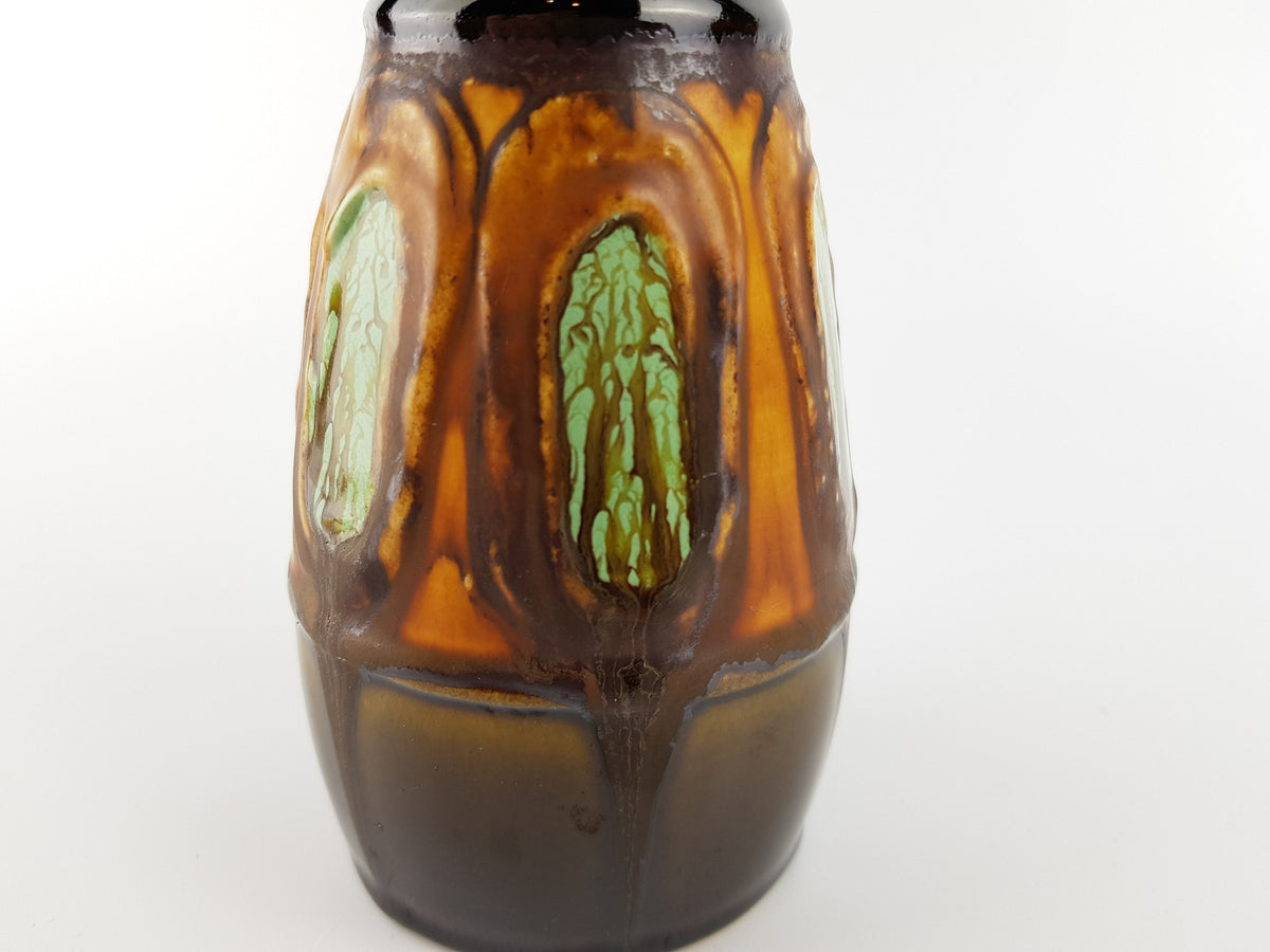 Vintage ECKHARDT and ENGLER KERAMIK Brown Vase with Green Decorations 2043-20 From West Germany 1950s