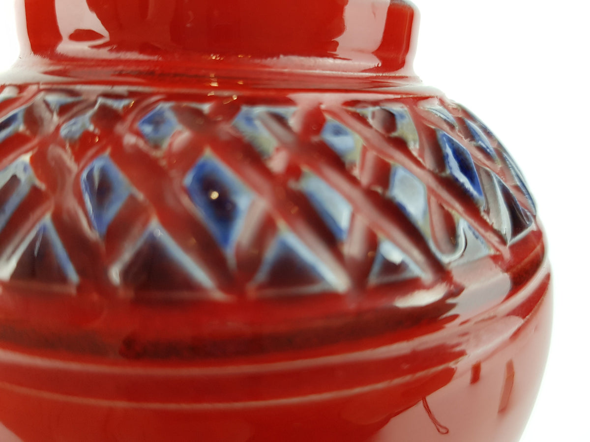 Vintage Red Italian Vase With Blue Relief Decor ALLA MODA Italian Pottery 1960s