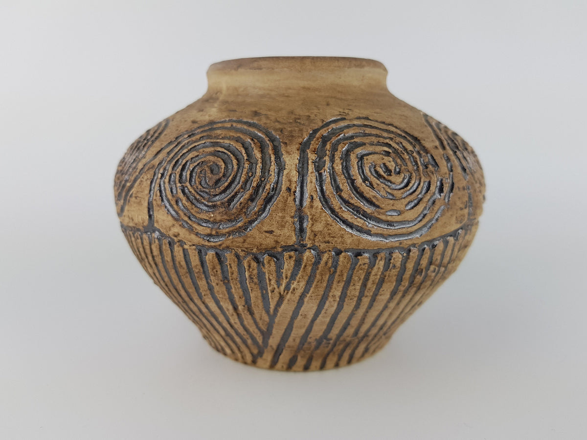 Vintage JASBA Rustic Brown Vase - "Minos" Décor (1964) - West German Pottery