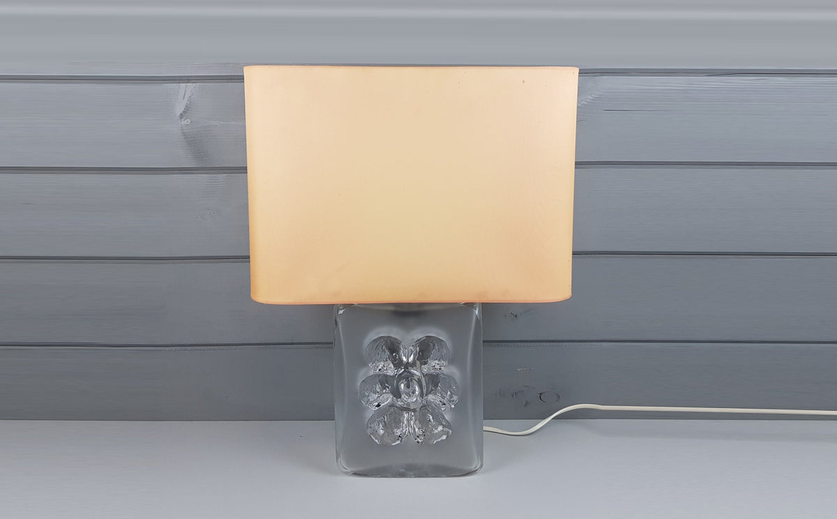 Exceptional Vintage PEILL AND PUTZLER Clear and Frosted Glass Table Lamp Flower Decor by Horst Tüselmann from Germany 1960-70's