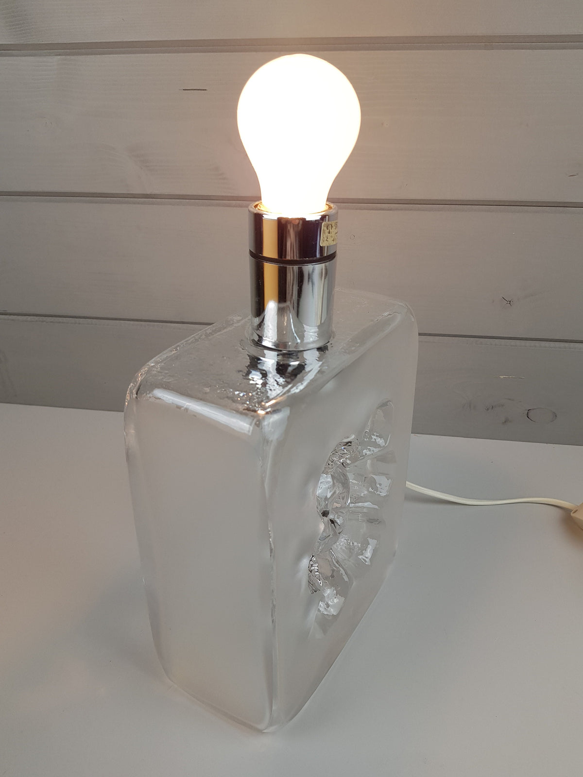 Exceptional Vintage PEILL AND PUTZLER Clear and Frosted Glass Table Lamp Flower Decor by Horst Tüselmann from Germany 1960-70's