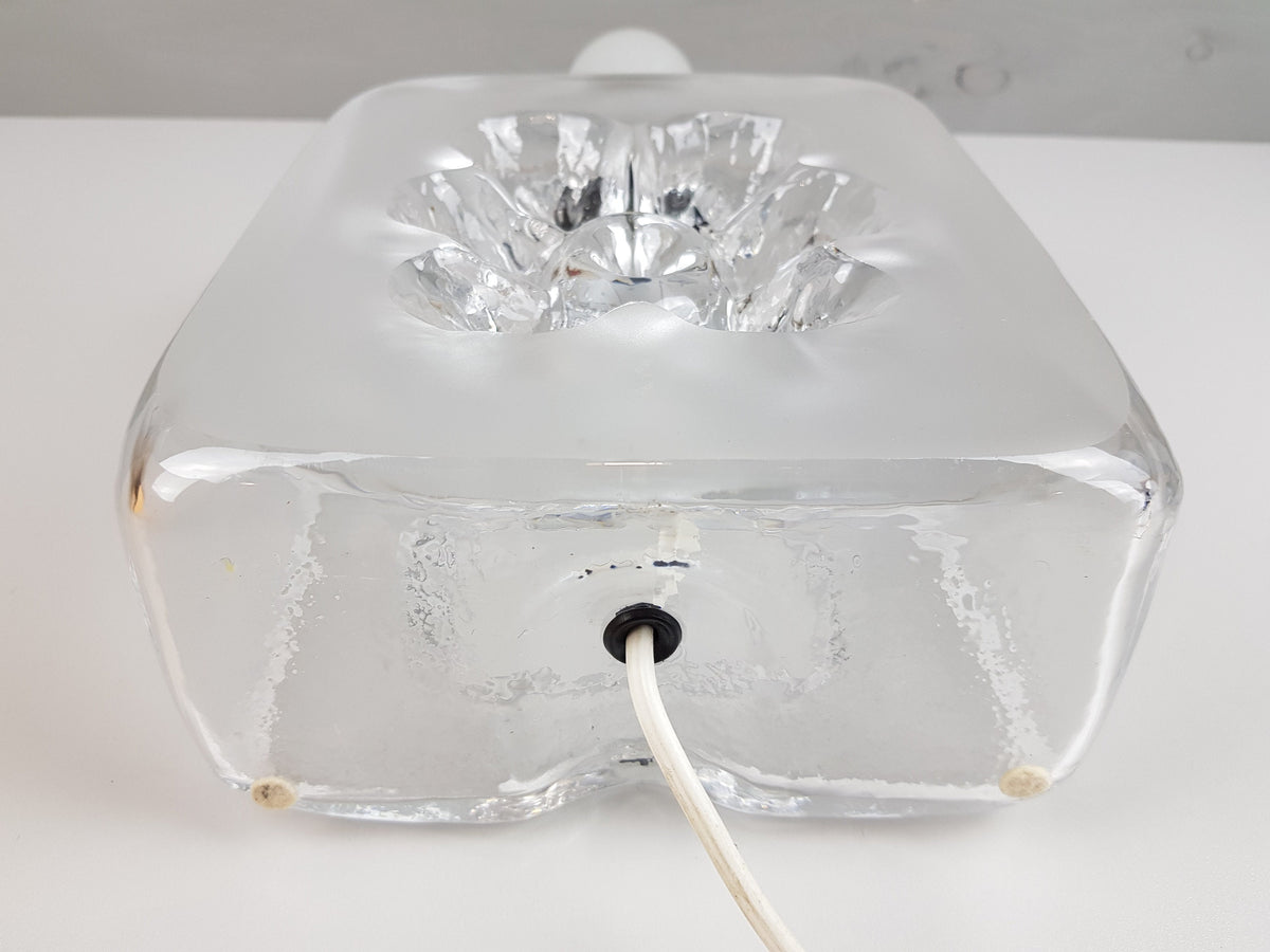 Exceptional Vintage PEILL AND PUTZLER Clear and Frosted Glass Table Lamp Flower Decor by Horst Tüselmann from Germany 1960-70's