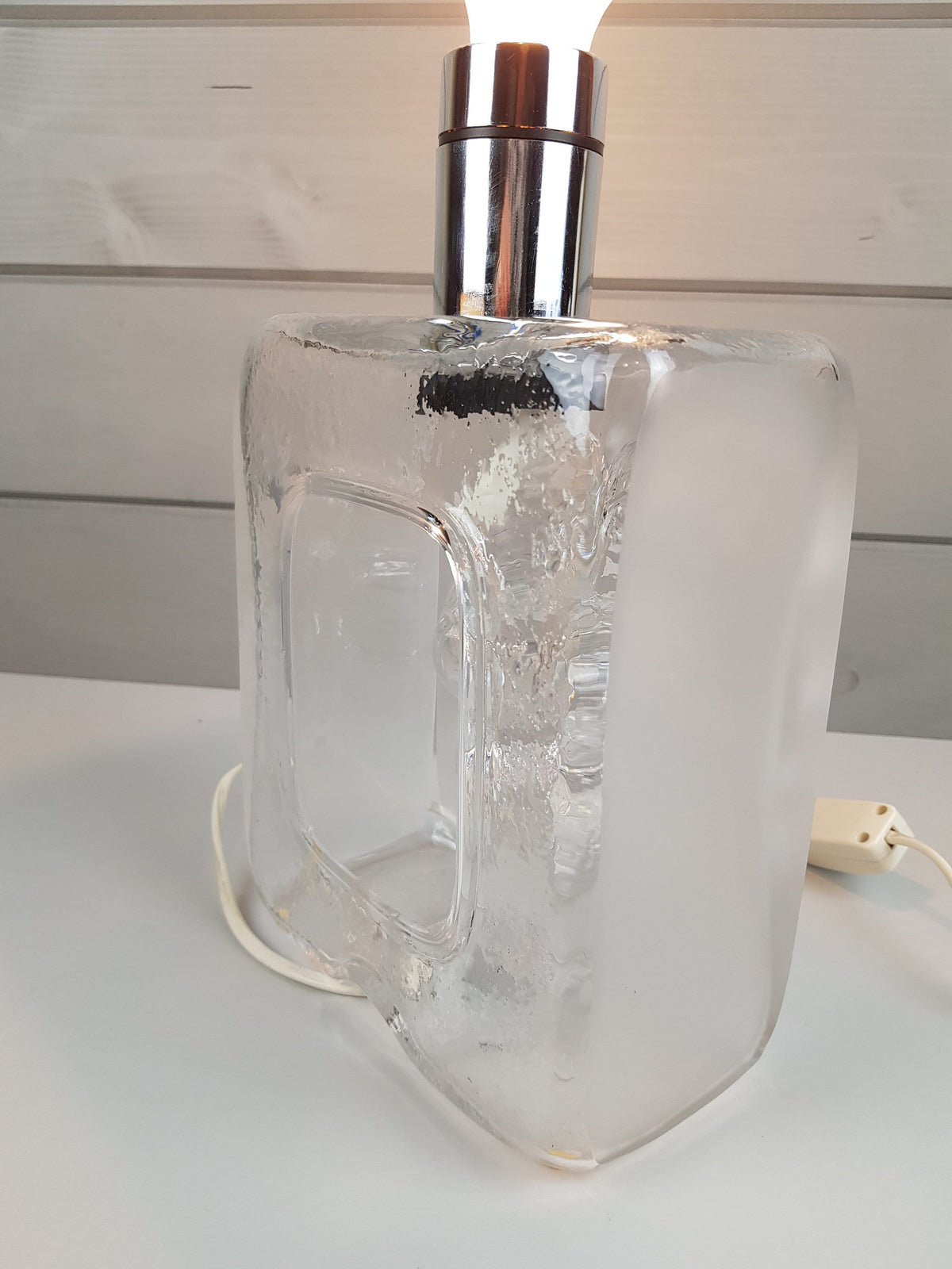 Exceptional Vintage PEILL AND PUTZLER Clear and Frosted Glass Table Lamp Flower Decor by Horst Tüselmann from Germany 1960-70's