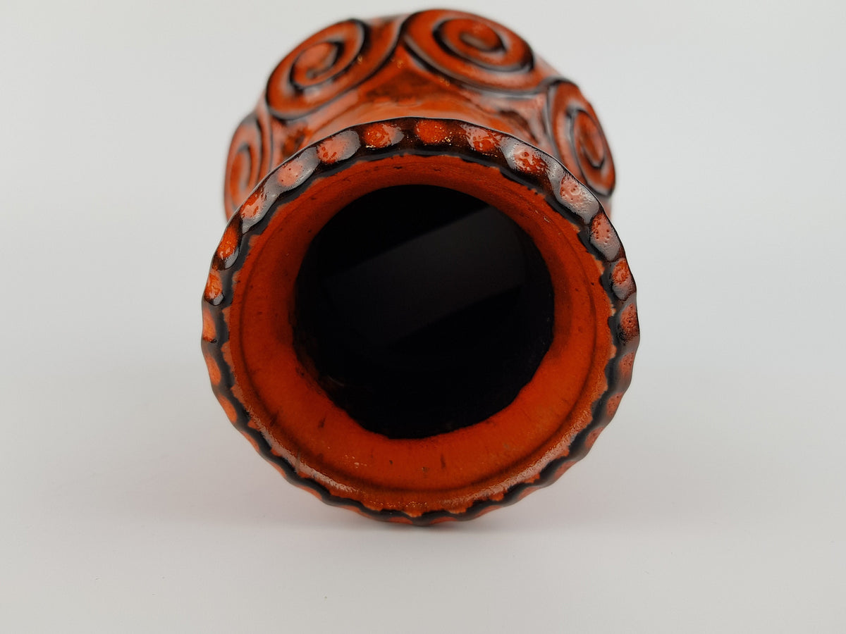 Vintage JASBA KERAMIK Orange Vase with Swirl Decor N322 11 16 from the Gotland Series West German Pottery 1970s