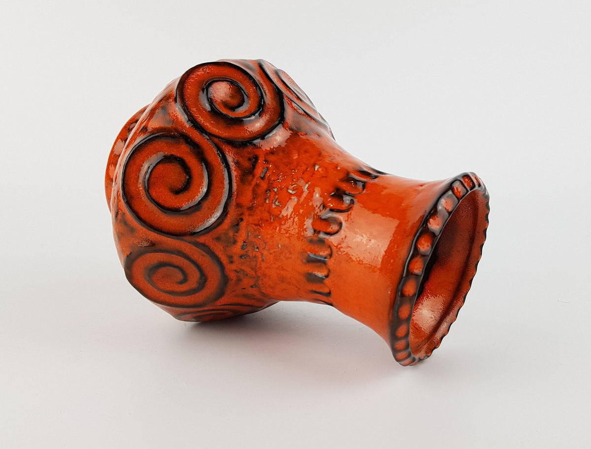 Vintage JASBA KERAMIK Orange Vase with Swirl Decor N322 11 16 from the Gotland Series West German Pottery 1970s
