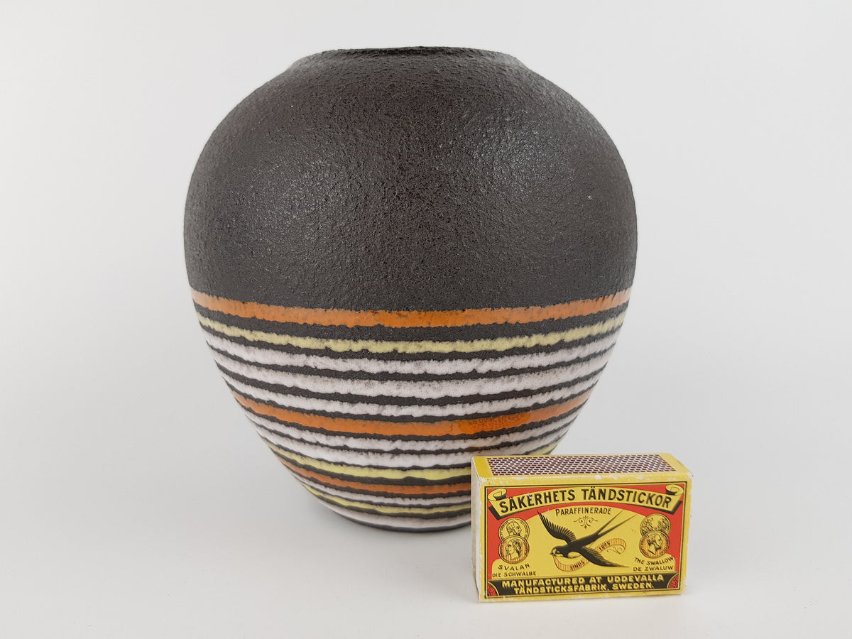 Vintage WAECHTERSBACH KERAMIK Brown Vase with Stripes Decor 037/2 West German Pottery 1970s