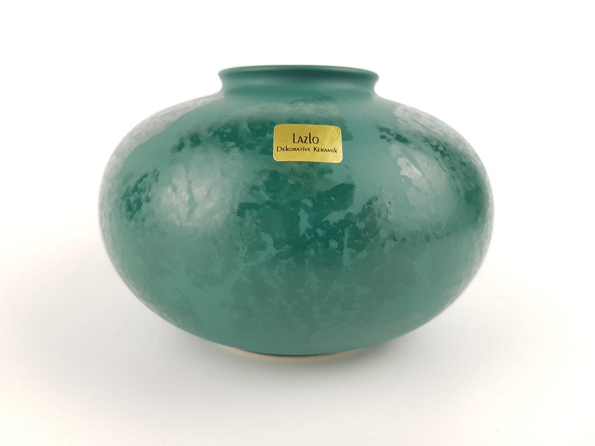 Vintage BAY KERAMIK Ceramic Green Disk Vase 690/12 West German Pottery 1980s