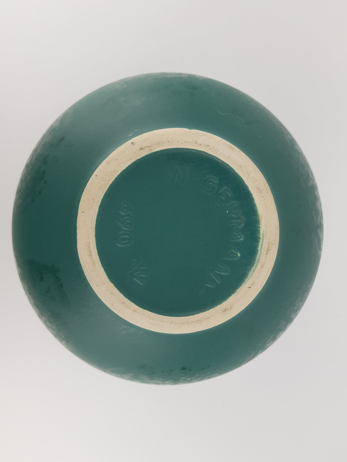 Vintage BAY KERAMIK Ceramic Green Disk Vase 690/12 West German Pottery 1980s