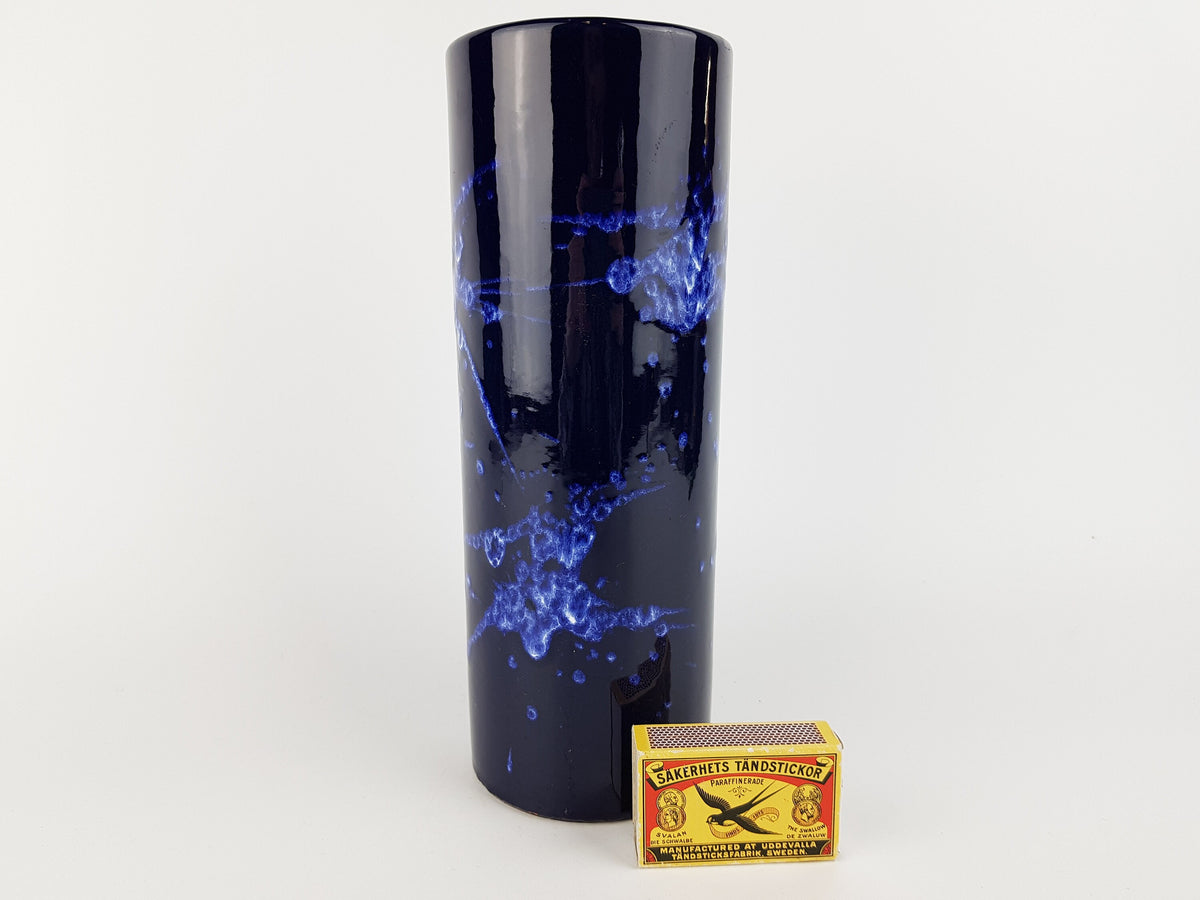 Vintage MAREI KERAMIK Blue Fat Lava Era Vase With Grönland Decor 1970s
