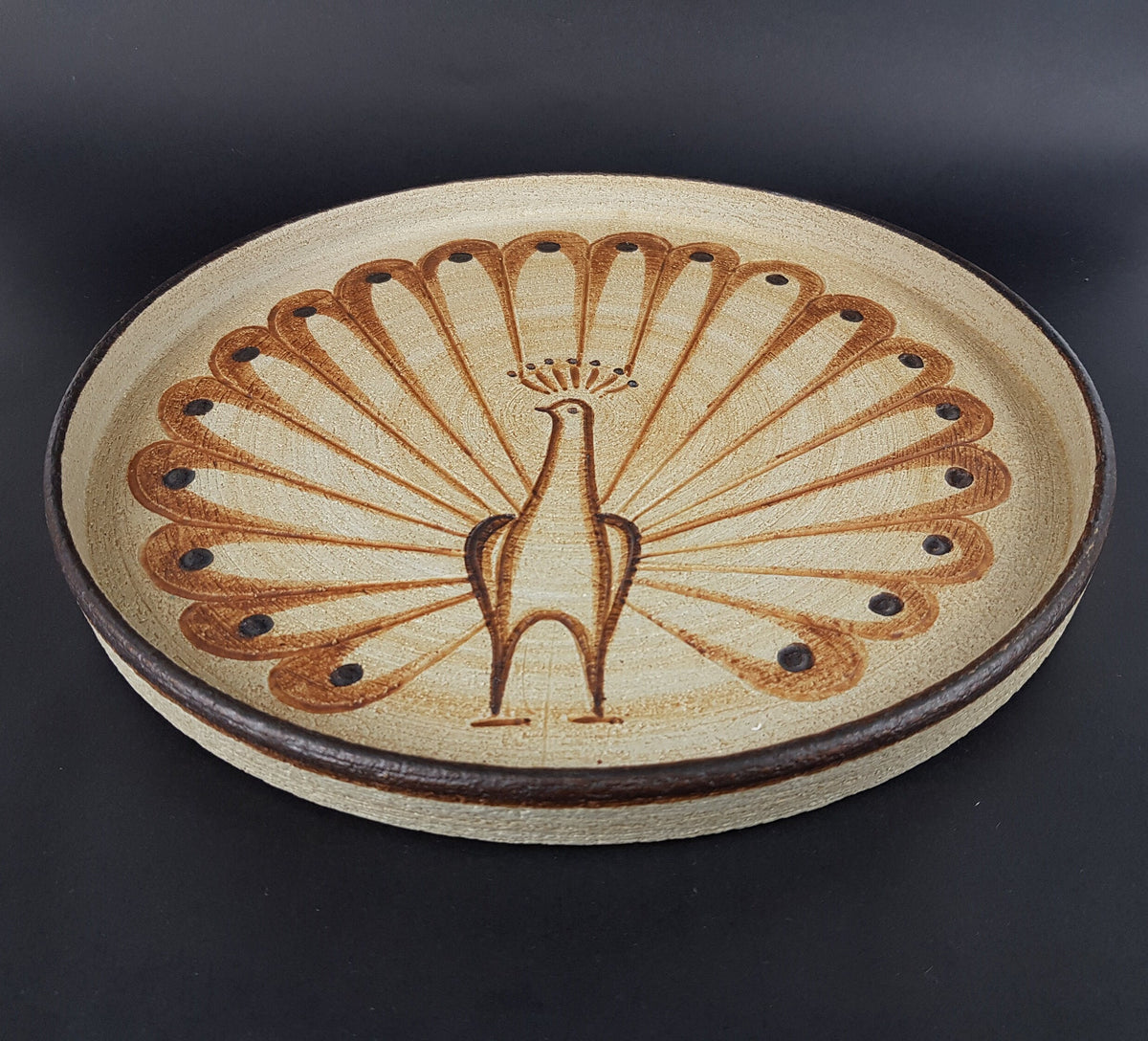 Vintage SGRAFO MODERN Beige and Brown Wall Plaque with Peacock Decor West Germany 1960s