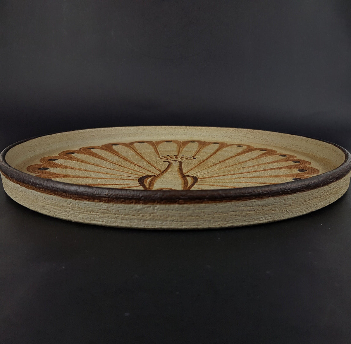 Vintage SGRAFO MODERN Beige and Brown Wall Plaque with Peacock Decor West Germany 1960s