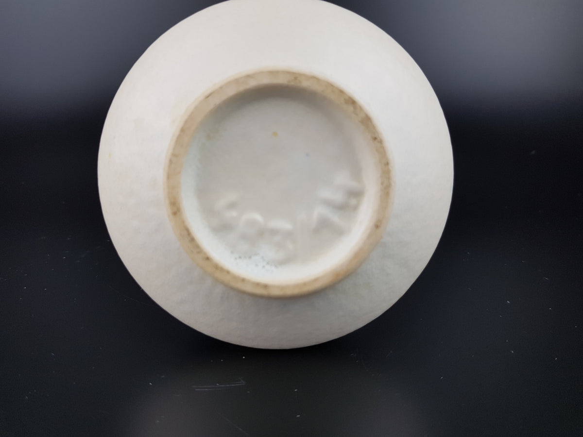 Small Vintage UBELACKER (Ü-KERAMIK) White and Blue Fat Lava Era Vase 483/14 West German Pottery 1960s