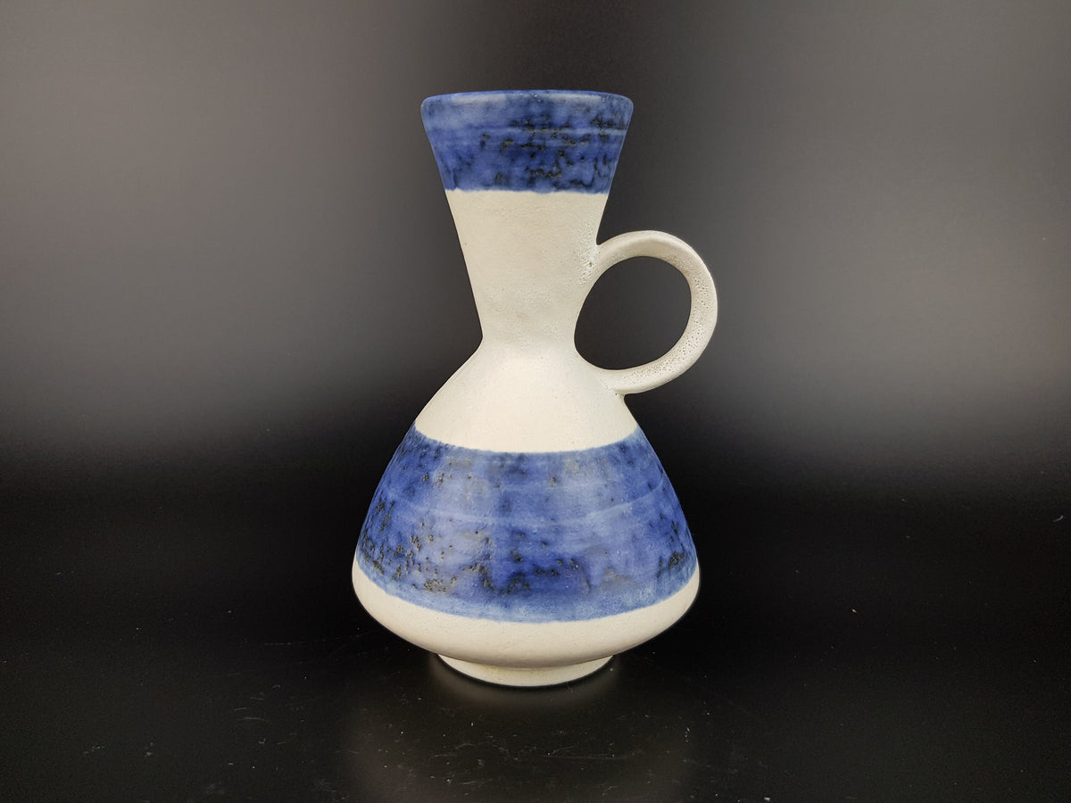 Small Vintage UBELACKER (Ü-KERAMIK) White and Blue Fat Lava Era Vase 483/14 West German Pottery 1960s