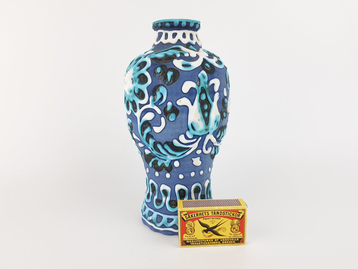 Vintage MAREI KERAMIK Blue Hand Painted Vase 1100 West German Pottery 1960s