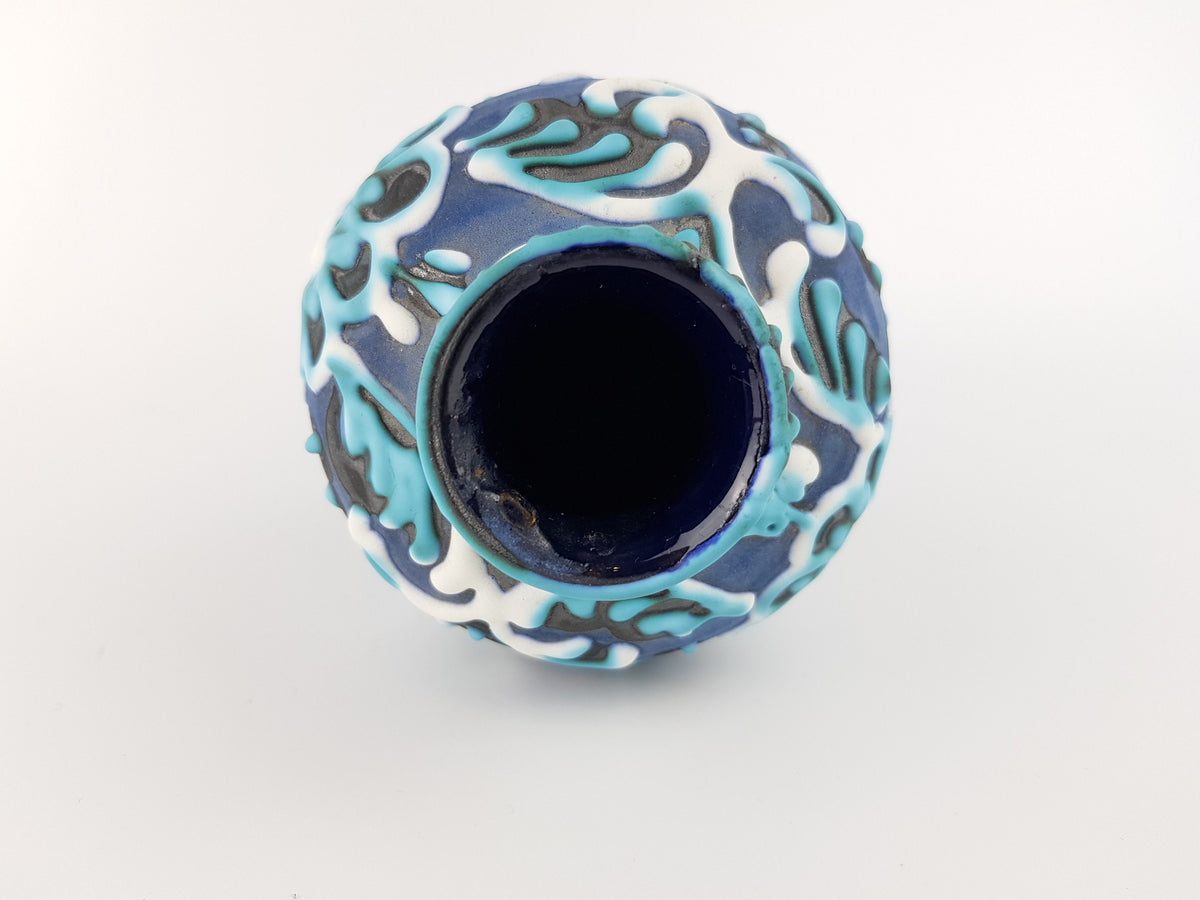 Vintage MAREI KERAMIK Blue Hand Painted Vase 1100 West German Pottery 1960s