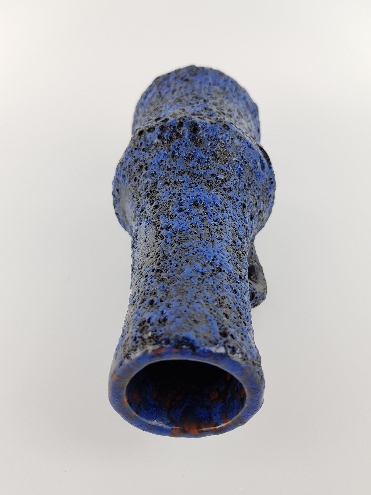 Vintage KREUTZ KERAMIK Handled Black and Blue Fat Lava Vase West German Pottery 1970s