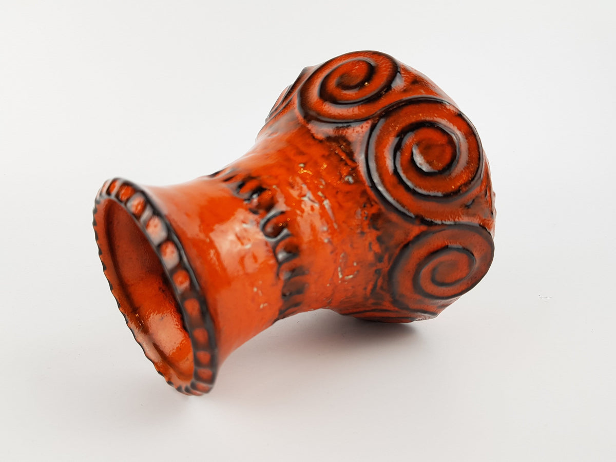 Vintage JASBA KERAMIK Orange Vase with Swirl Decor N322 11 16 from the Gotland Series West German Pottery 1970s