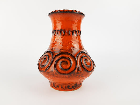 Vintage JASBA KERAMIK Orange Vase with Swirl Decor N322 11 16 from the Gotland Series West German Pottery 1970s