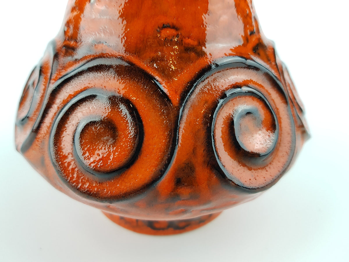 Vintage JASBA KERAMIK Orange Vase with Swirl Decor N322 11 16 from the Gotland Series West German Pottery 1970s
