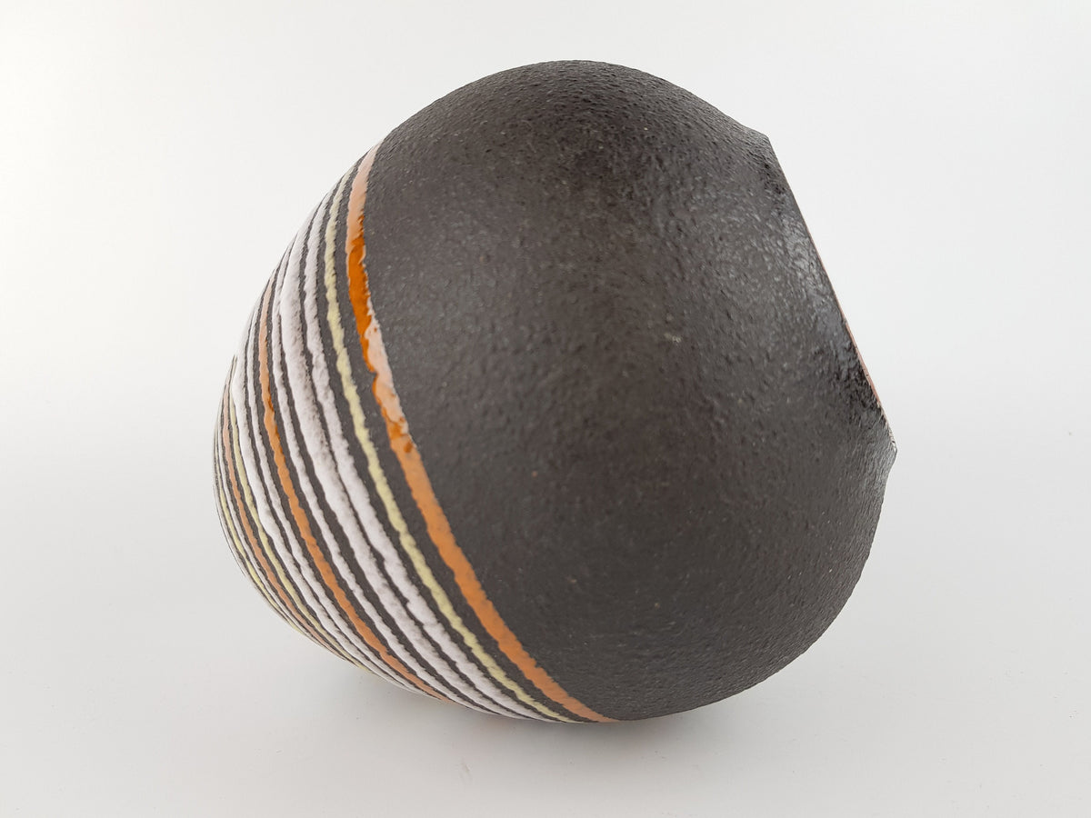 Vintage WAECHTERSBACH KERAMIK Brown Vase with Stripes Decor 037/2 West German Pottery 1970s
