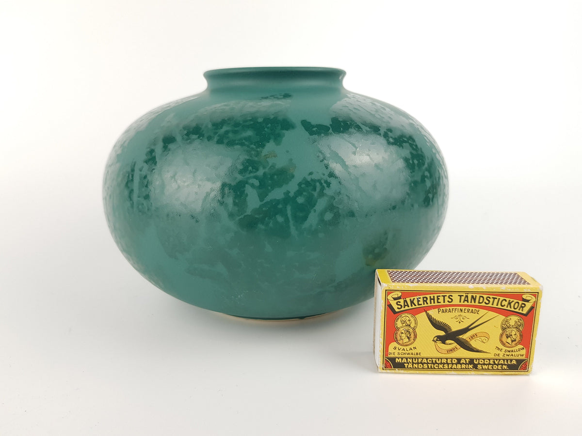 Vintage BAY KERAMIK Ceramic Green Disk Vase 690/12 West German Pottery 1980s