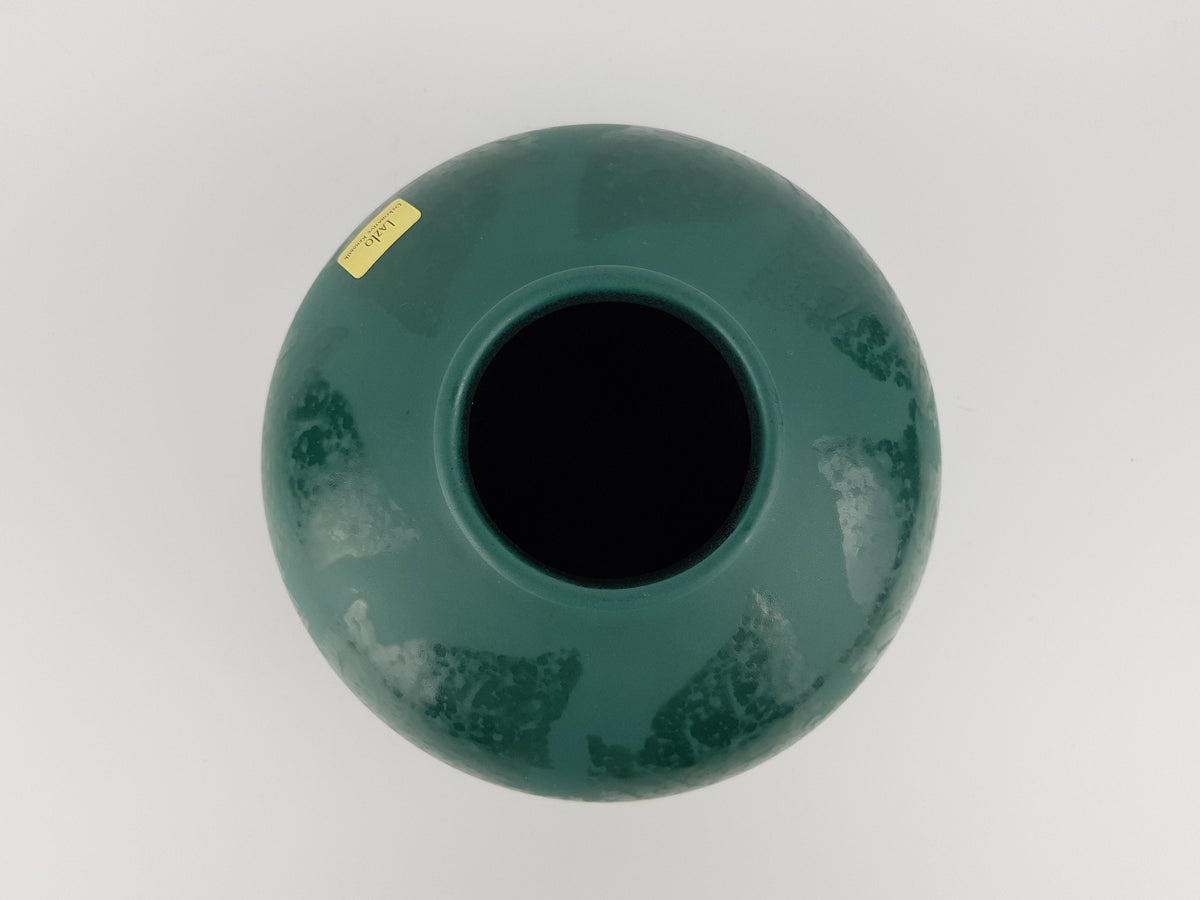 Vintage BAY KERAMIK Ceramic Green Disk Vase 690/12 West German Pottery 1980s