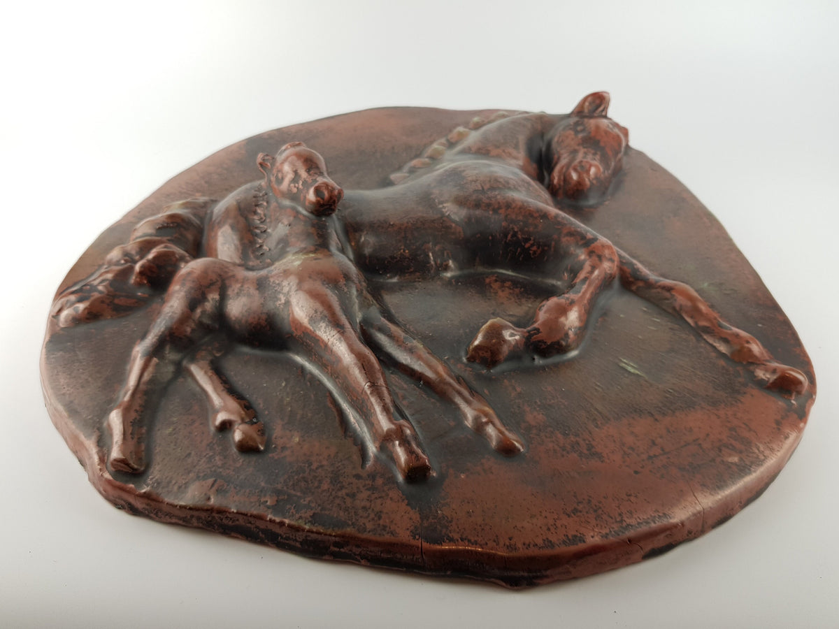 Vintage PAUL DRESLER Grootenburg Wall Plate with Horses Studio Art Pottery Germany 1960's