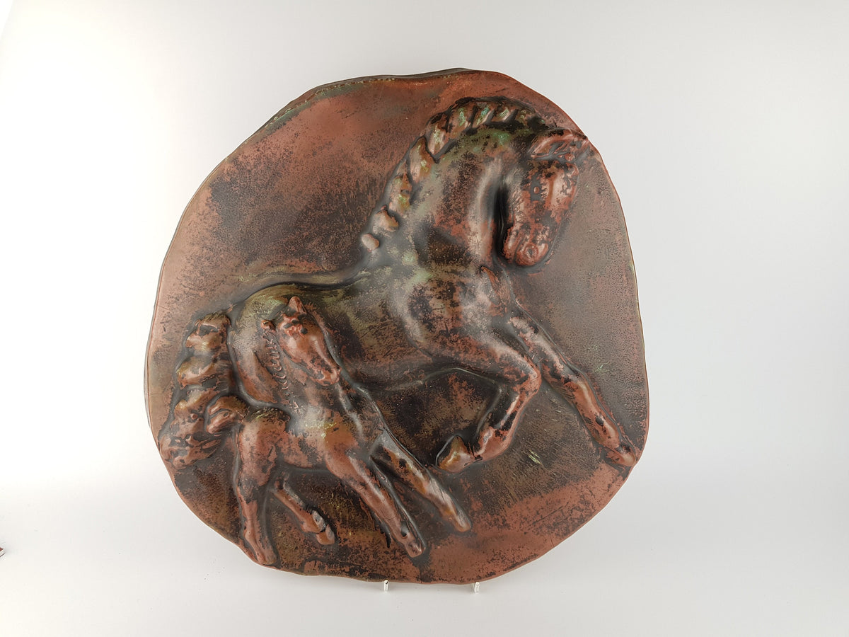 Vintage PAUL DRESLER Grootenburg Wall Plate with Horses Studio Art Pottery Germany 1960's