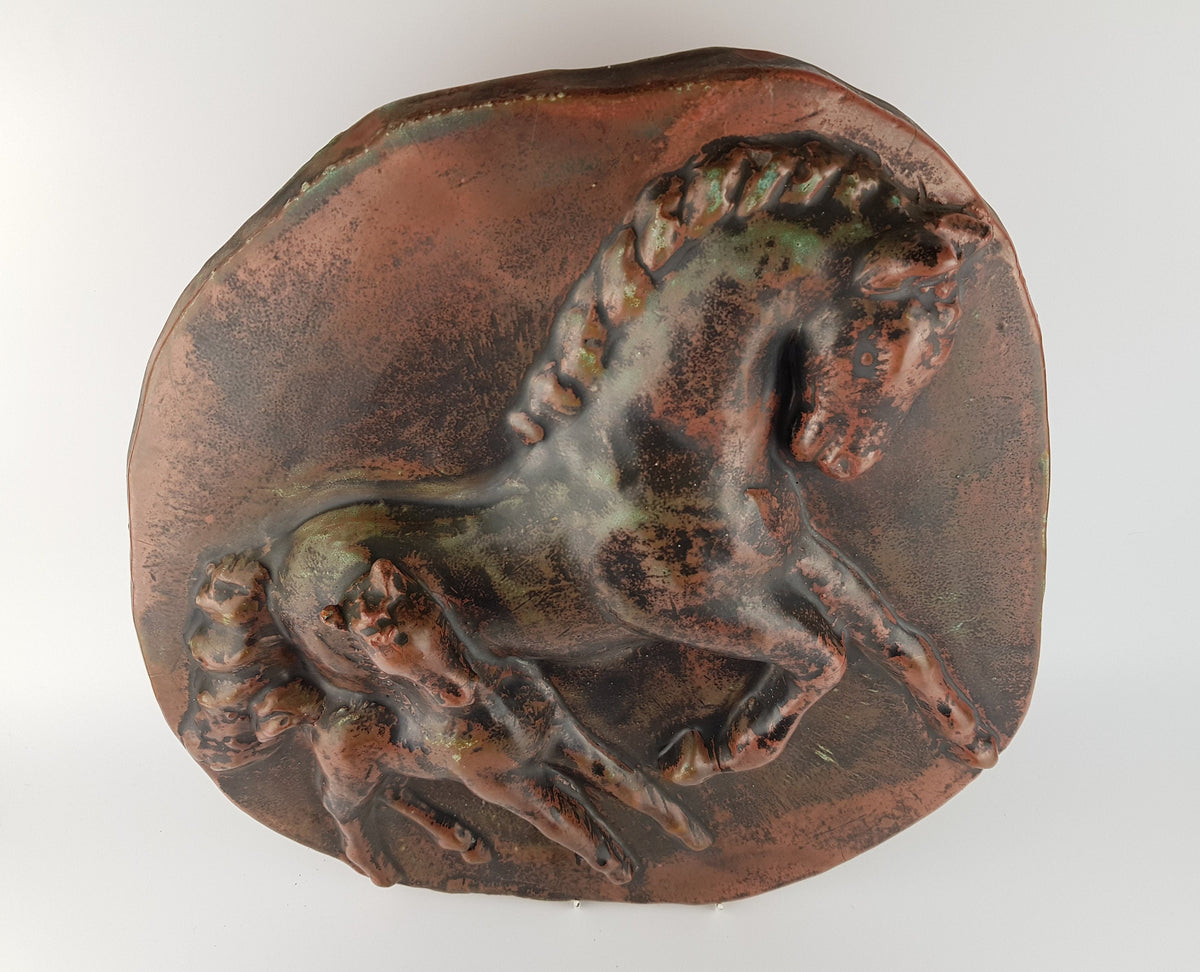 Vintage PAUL DRESLER Grootenburg Wall Plate with Horses Studio Art Pottery Germany 1960's