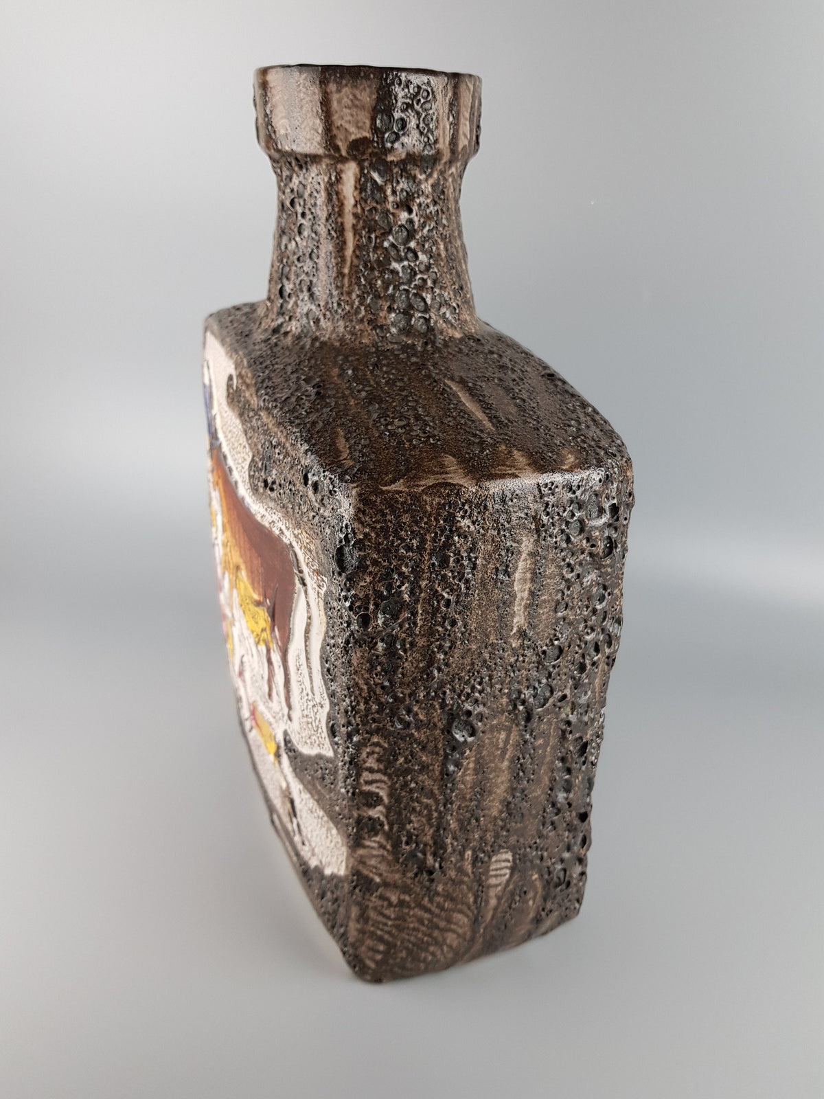 XXL SCHEURICH KERAMIK Rectangular Fat Lava Floor Vase 281-39 with Montignac decor 1972s with some chips