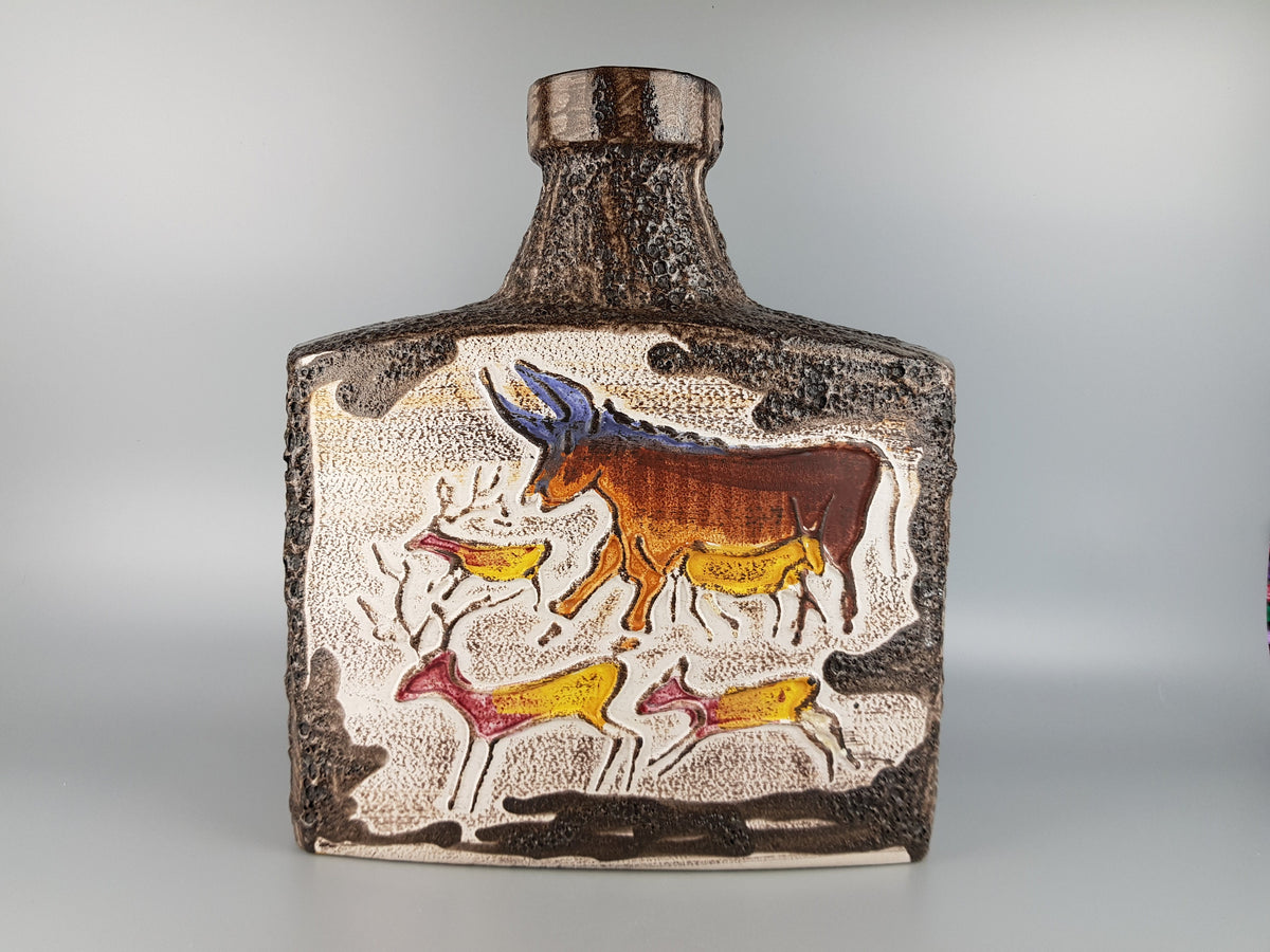 XXL SCHEURICH KERAMIK Rectangular Fat Lava Floor Vase 281-39 with Montignac decor 1972s with some chips