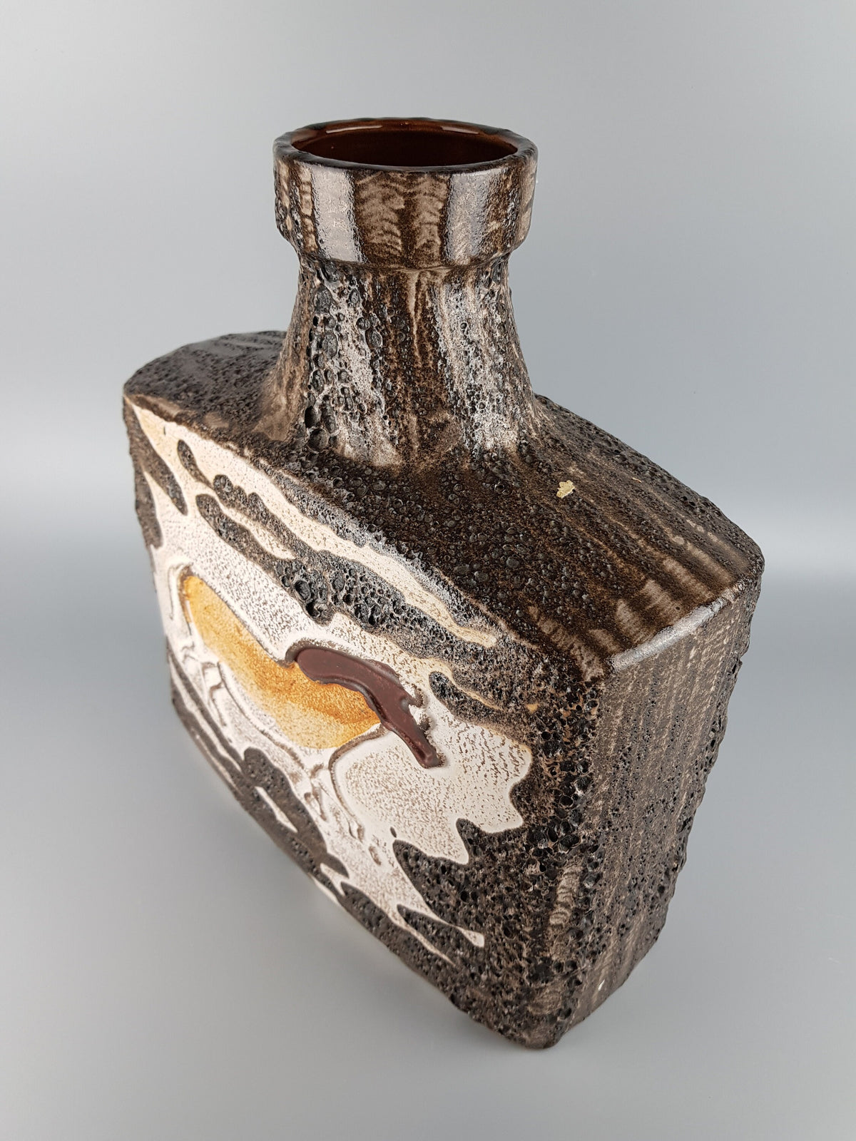 XXL SCHEURICH KERAMIK Rectangular Fat Lava Floor Vase 281-39 with Montignac decor 1972s with some chips