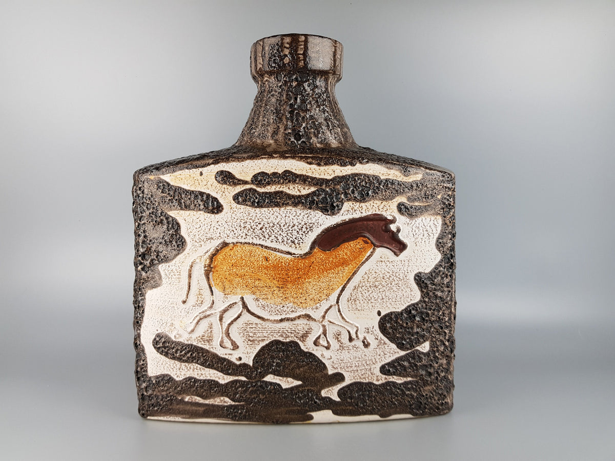 XXL SCHEURICH KERAMIK Rectangular Fat Lava Floor Vase 281-39 with Montignac decor 1972s with some chips